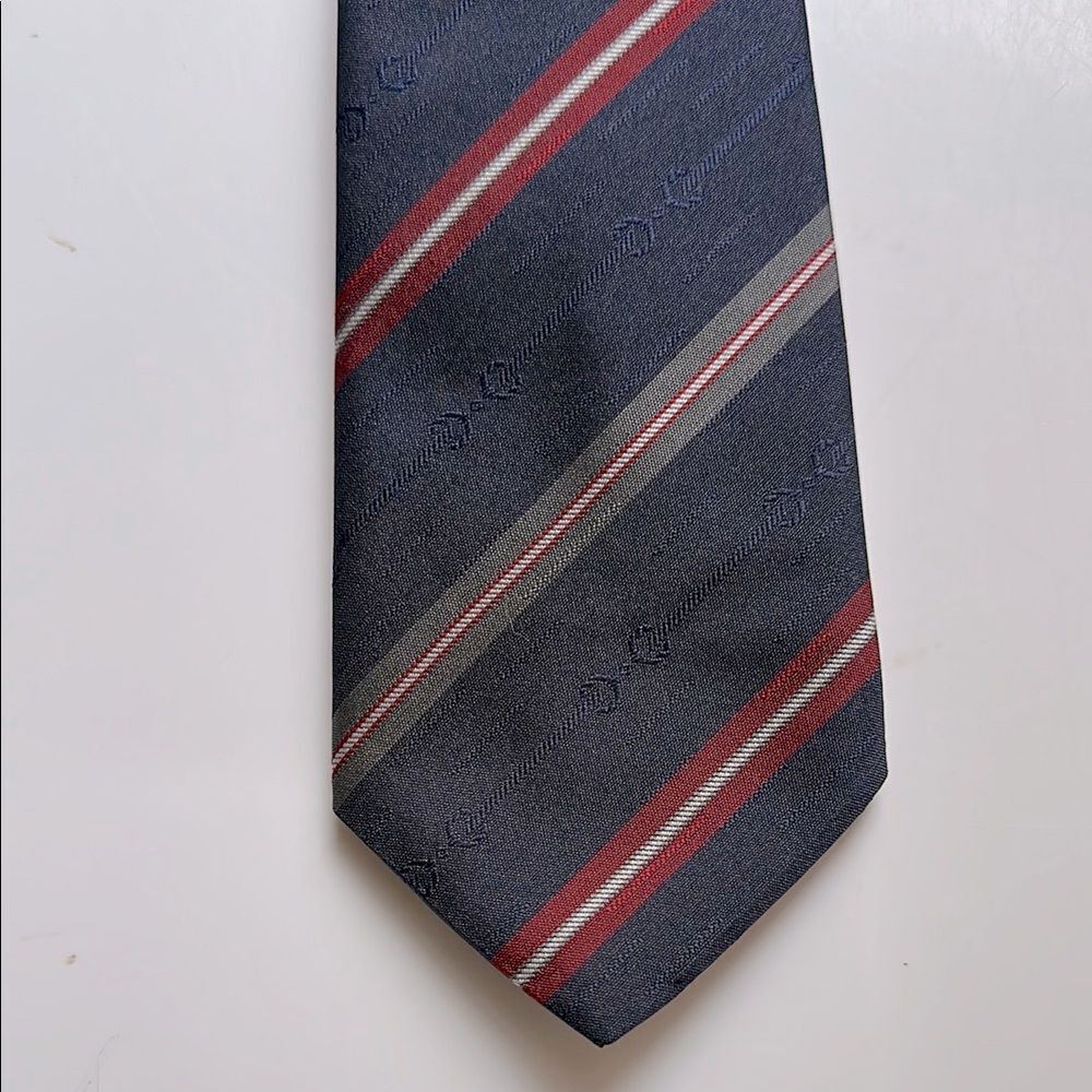 Vintage 60s/70s By Andreu navy blue, red & gray‎ diagonal stripe polyester tie